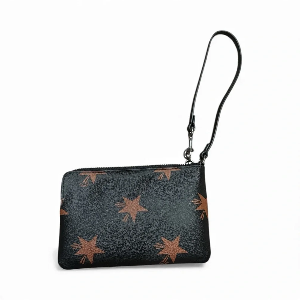 Coach Black and Brown Star Pattern Wristlet
